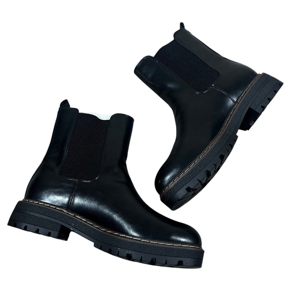 NWT Athlefit Chelsea Solid Ankle Boots Black Chunky Lug Sole Edgy Size 11